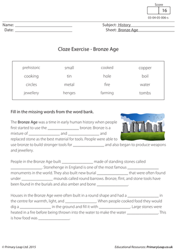 Cloze Exercise - Bronze Age