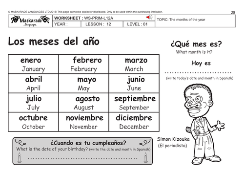 SPANISH KS2 Level 1: Months of the year/ Happy birthday Lulu!