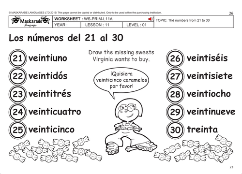 SPANISH KS2 Level 1: Numbers 21 to 30/ At the grocery shop