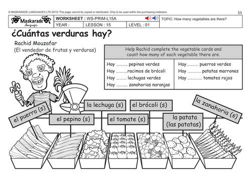 SPANISH KS2 Level 1: Fruit and vegetables? How much does it cost?