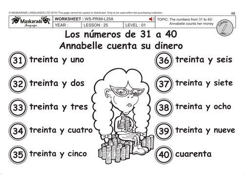 SPANISH KS2 Level 1 Numbers 31 To 40 Teaching Resources