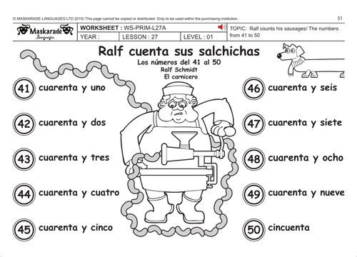 SPANISH KS2 Level 1: Numbers 41 to 50/ What&rsquo;s your phone number 