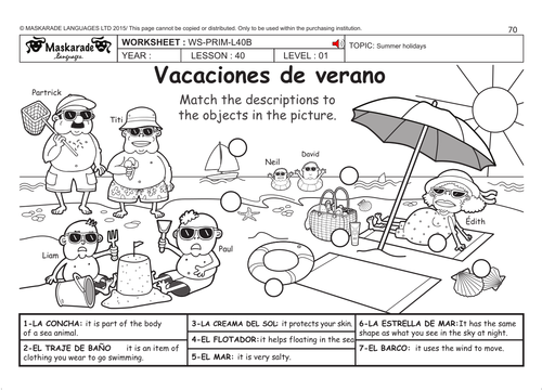 SPANISH KS2 Level 1: Summer holidays/ What's in your suitcase?