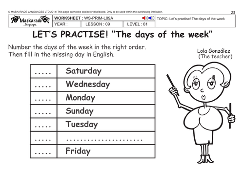 ENGLISH KS2 Level 1: Days of the week/ Weather