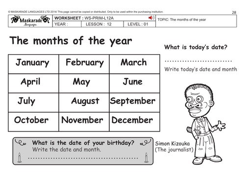 ENGLISH KS2 Level 1: Months of the year/ Happy birthday Lulu!