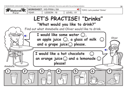 ENGLISH KS2 Level 1: Dishes and drinks