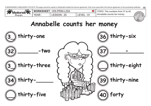 ENGLISH KS2 Level 1: Numbers 31 to 40