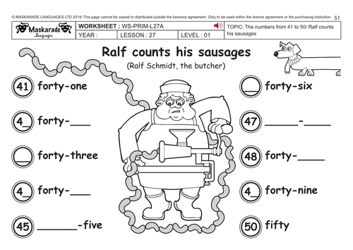ENGLISH KS2 Level 1: Numbers 41 to 50