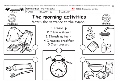 ENGLISH KS2 Level 1: Morning, Day and Evening activities