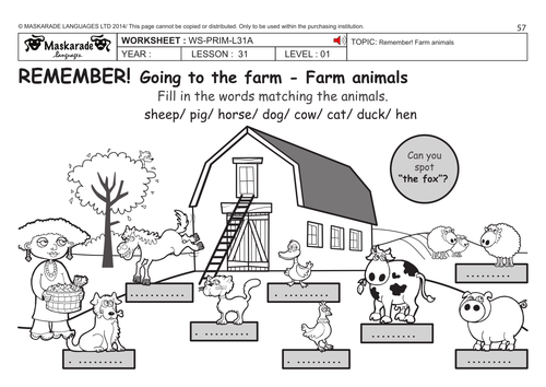 ENGLISH KS2 Level 1: Farm animals