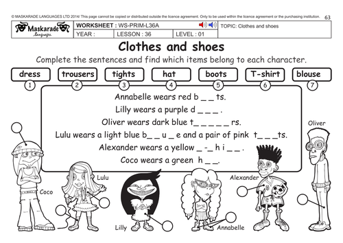 ENGLISH KS2 Level 2: Clothes, shoe and accessories