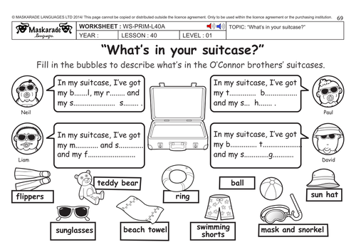 ENGLISH KS2 Level 1: Summer holidays/ What's in your suitcase?
