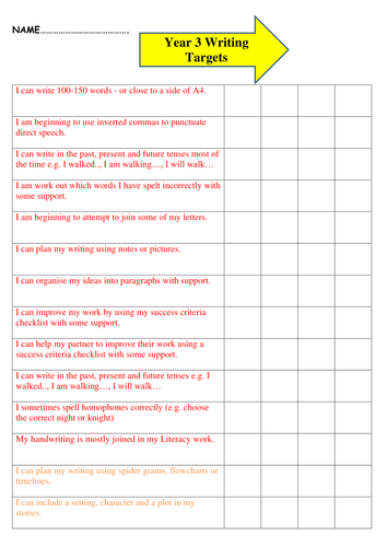  Literacy New Curriculum Writing Targets