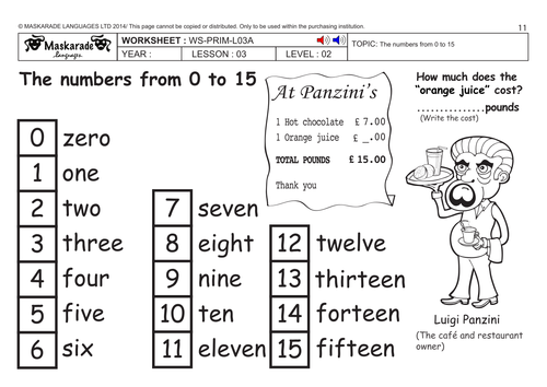 ENGLISH KS2 Level 2: Numbers 0 to 15/ Where do you live?/ Grammar