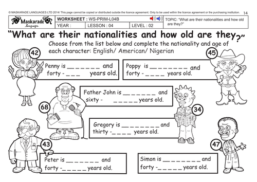 ENGLISH KS2 Level 2: What are their nationalities and how old are they?/ Who are they?
