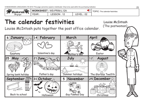 ENGLISH KS2 Level 2: The calendar festivities/ When is your birthday?