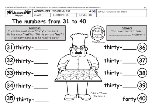 ENGLISH KS2 Level 2: Numbers 31 to 40