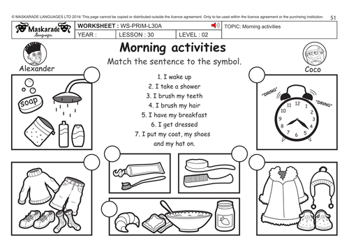 english ks2 level 2 morning day and evening activities