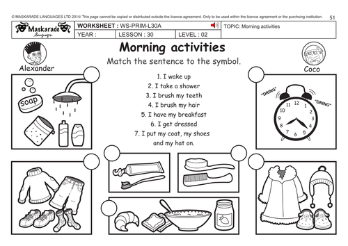 ENGLISH KS2 Level 2: Morning, Day and Evening Activities