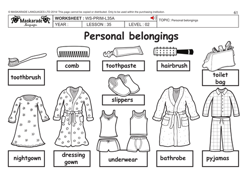 ENGLISH KS2 Level 2: Personal belongings