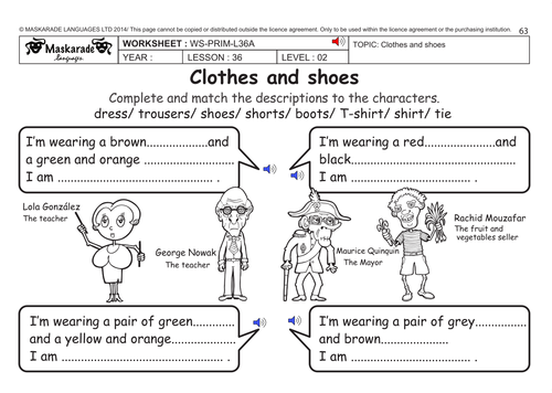 Clothes I'm wearing worksheet