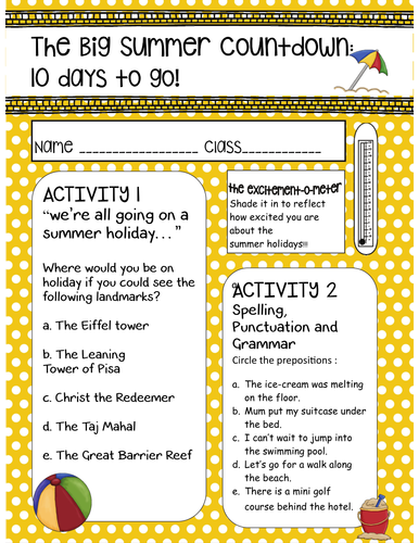 Big Summer Countown Booklet Primary End of Year Fun