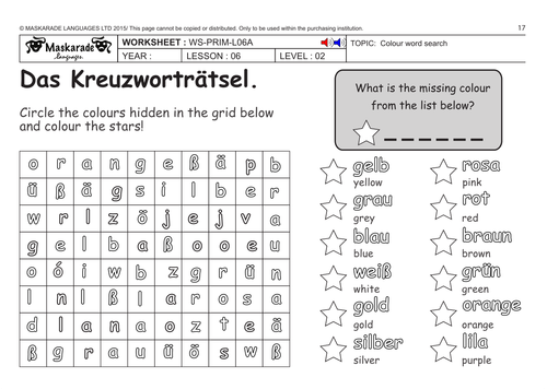 german ks2 level 2 colours word search by maskaradelanguages