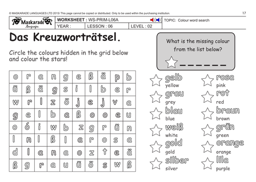 GERMAN KS2 Level 2: Colours word search
