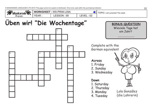 GERMAN KS2 Level 2: Days of the week/ Weather forecast for the week