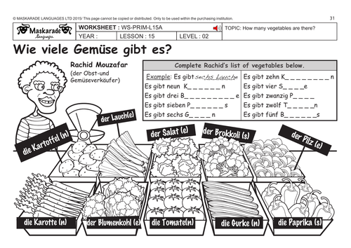 GERMAN KS2 Level 2: Fruit and vegetables of the market/ How much does it cost?