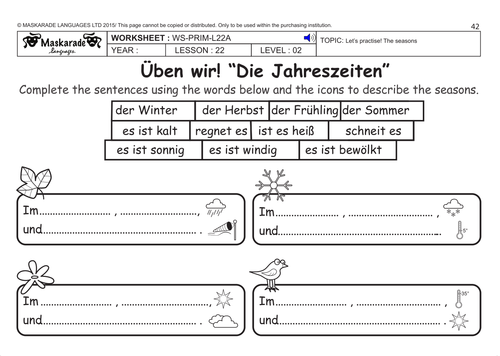 GERMAN KS2 Level 2: The seasons/ Quiz game