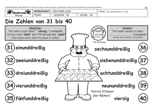 GERMAN KS2 Level 2: Numbers 31 to 40