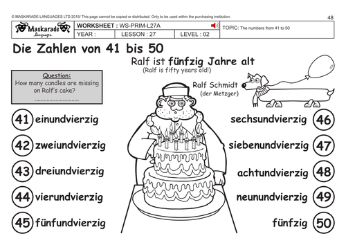 German Ks2 Level 2 Numbers 41 To 50 What S Your Phone Number Teaching Resources