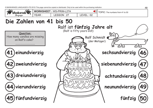 GERMAN KS2 Level 2: Numbers 41 to 50/ What's your phone number?