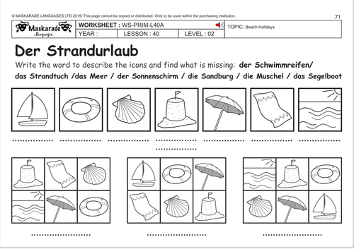 GERMAN KS2 Level 2: Beach holidays