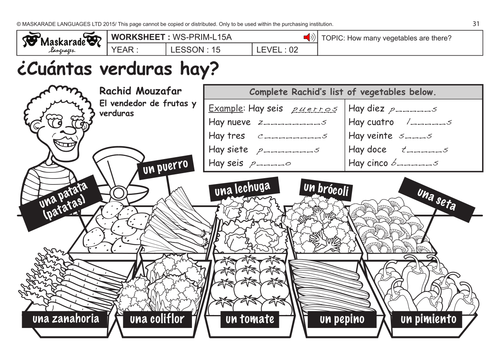 SPANISH KS2 Level 2: Fruit and vegetable of the market/ How much does it cost?