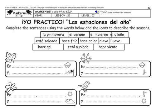 SPANISH KS2 Level 2: The seasons/ Quiz game