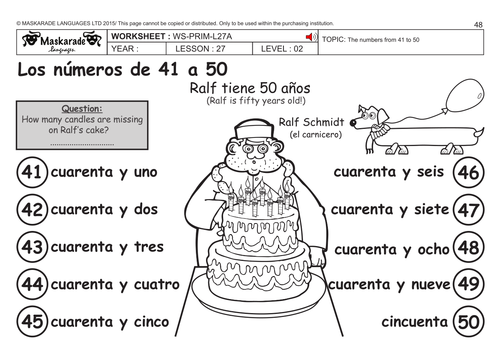 SPANISH KS2 Level 2: Numbers 41 to 50
