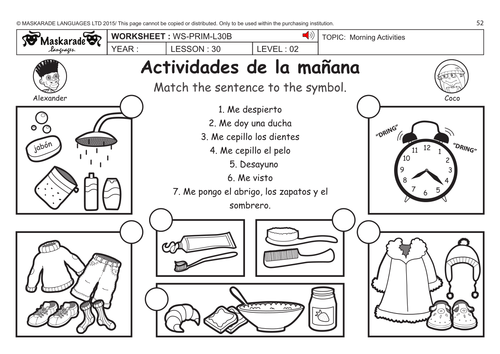 SPANISH KS2 Level 2: Morning, Day and Evening Activities