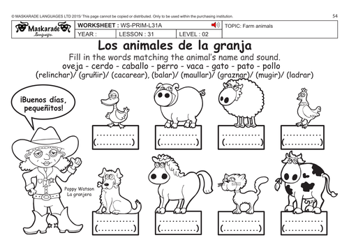 Spanish Ks2 Level 2 Farm And Vertebrate Animals Teaching Resources