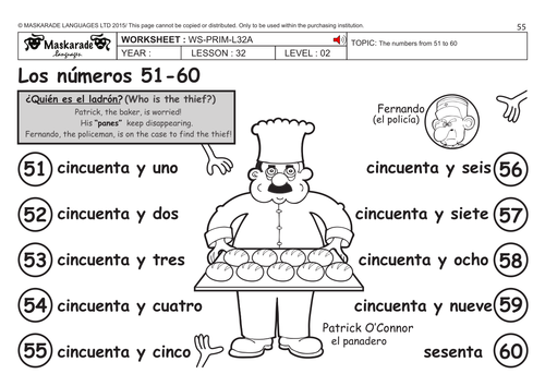 SPANISH KS2 Level 2: Numbers 51 to 60/ Who is the thief?