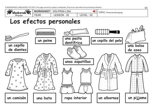 SPANISH KS2 Level 2: Personal belongings