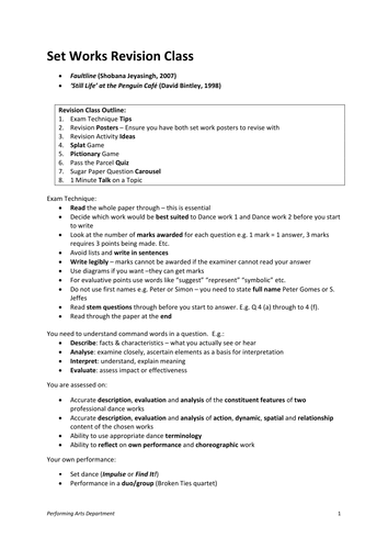 GCSE Dance Set Works Revision Faultline & Still Life