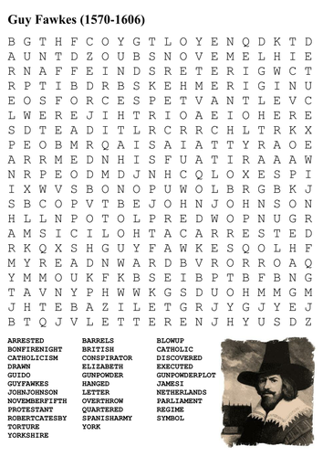 Guy Fawkes and James I Word Search