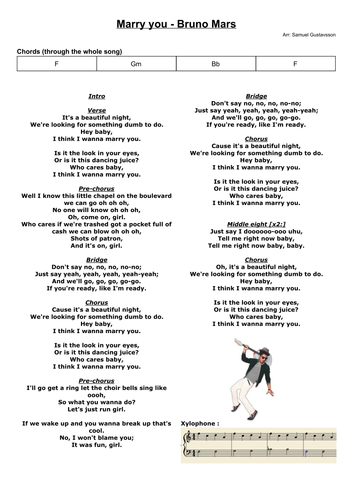 Marry you - Bruno Mars - Chords and score for band and 