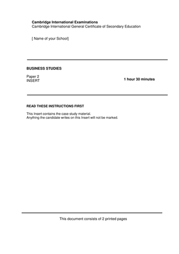 IGCSE Business Studies (Paper 2) Mock Exam