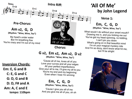'All Of Me' by John Legend Worksheet