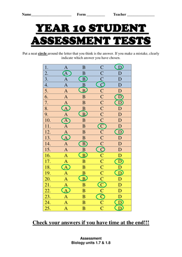 AQA B1 multiple choice test