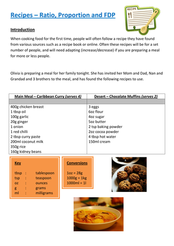Functional Maths Activity (L1 - L2) - Recipes (and GCSE)