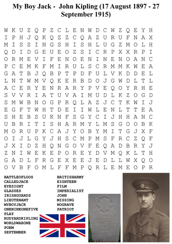 My Boy Jack - World War One Word Search